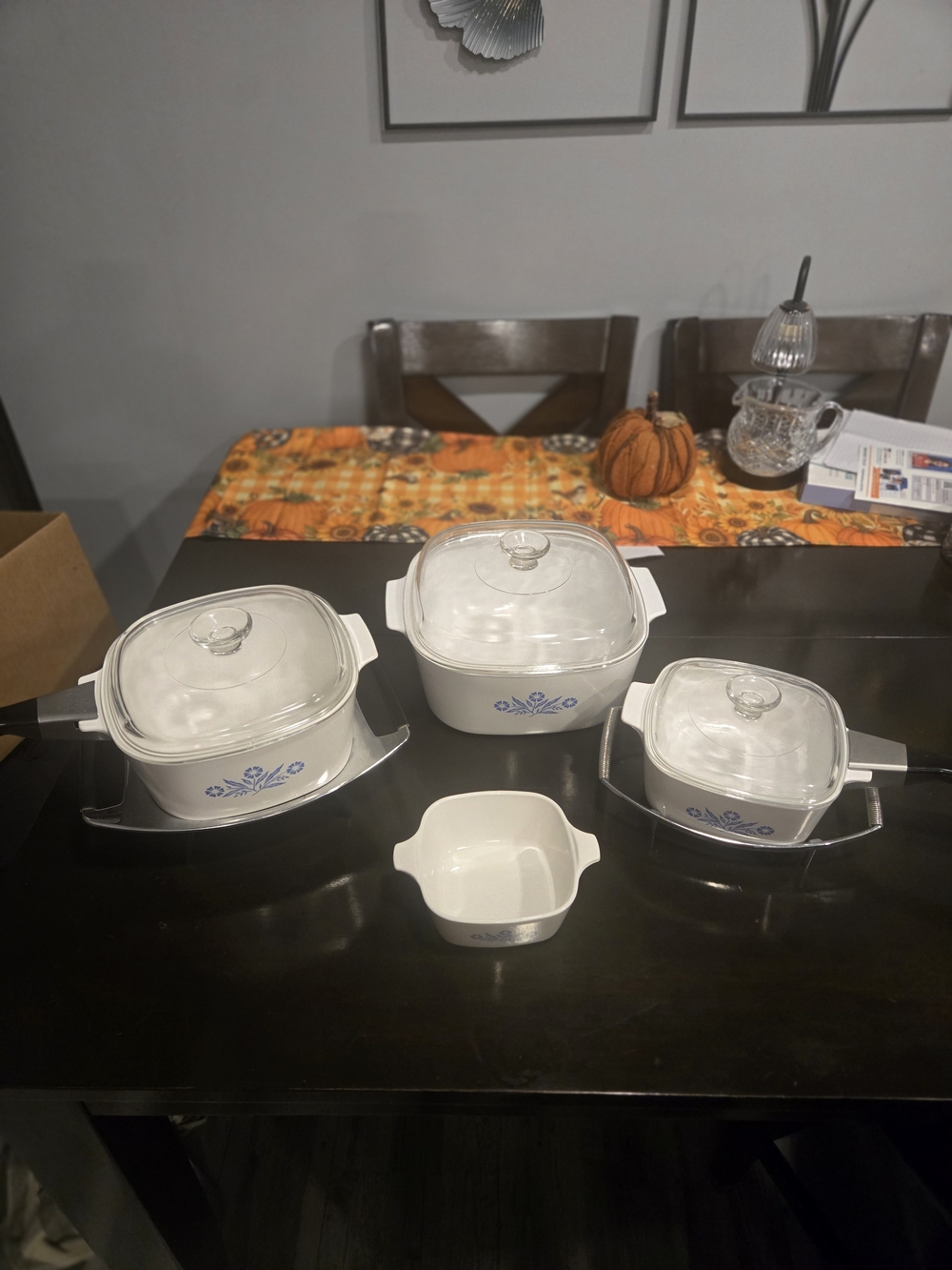 Vintage 7-Piece Corning Ware Blue Cornflower Set with Lids, Handle & Cradles